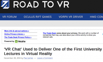 “Road to VR” article about our Oculus Rift class