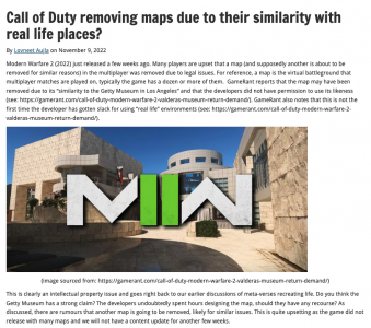 Call of Duty removing maps due to their similarity with real life places?